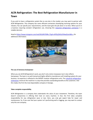 ALTA Refrigeration The Best Refrigeration Manufacturer in Town