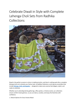 Celebrate Diwali in Style with Complete Lehenga Choli Sets from Radhika Collecti