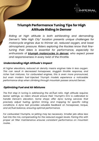 Triumph Performance Tuning Tips for High Altitude Riding in Denver
