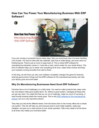 Power Your Manufacturing Business with ERP Software