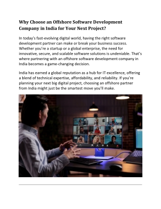 Why Choose an Offshore Software Development Company in India for Your Next Project