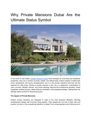 Why Private Mansions Dubai Are the Ultimate Status Symbol