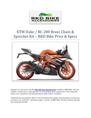 KTM Duke  RC 200 Brass Chain & Sprocket Kit – RKD Bike Price & Specs