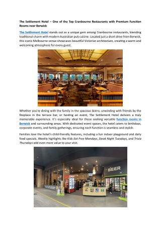 The Settlement Hotel – One of the Top Cranbourne Restaurants