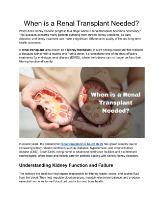 When is a Renal Transplant Needed