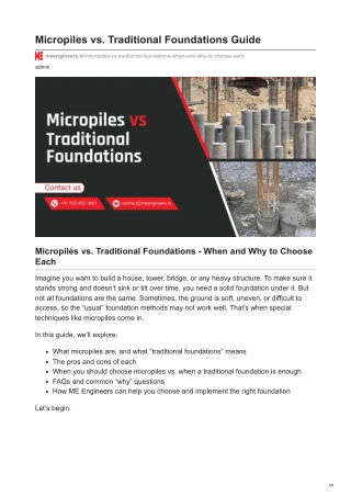 meengineers.in-Micropiles vs Traditional Foundations Guide