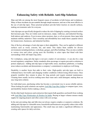 Enhancing Safety with Reliable Anti-Slip Solutions 