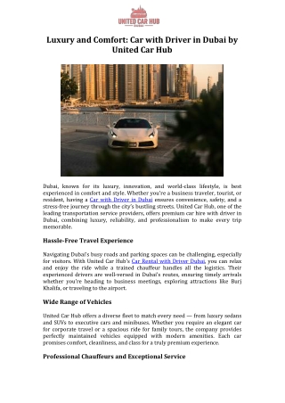 Luxury and Comfort Car with Driver in Dubai by United Car Hub