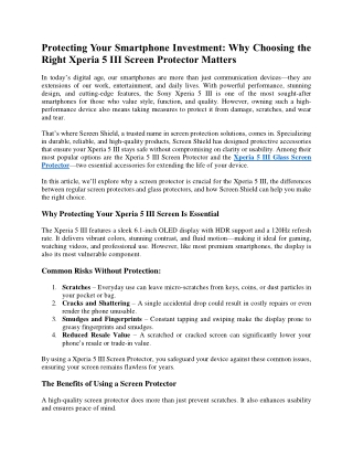 Protecting Your Smartphone Investment: Why Choosing the Right Xperia 5 III