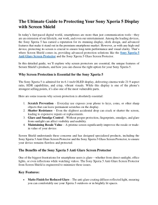 The Ultimate Guide to Protecting Your Sony Xperia 5 Display with Screen Shield