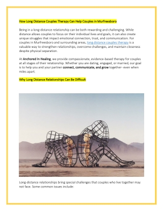 How Long Distance Couples Therapy Can Help Couples in Murfreesboro