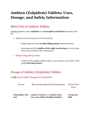 Zolpidem (Ambien) Safety ,Uses & Dosage