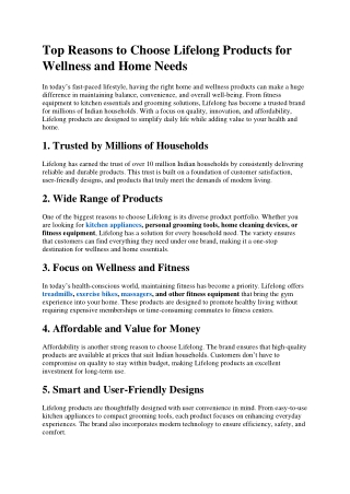 Top Reasons to Choose Lifelong Products for Wellness and Home Needs