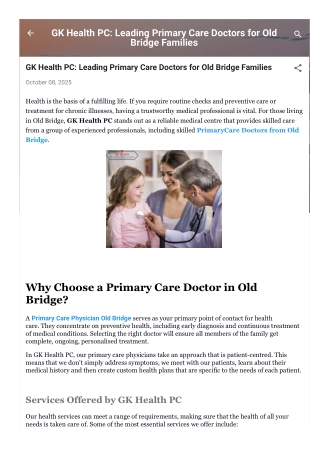 GK Health PC: Leading Primary Care Doctors for Old Bridge Families