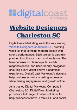 Website Designers Charleston SC: Custom Web Solutions by DigitalCoast Marketing