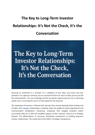 Keep Your Investors Invested