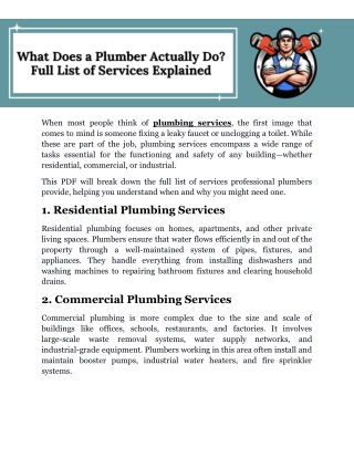 What Does a Plumber Actually Do? Full List of Services Explained