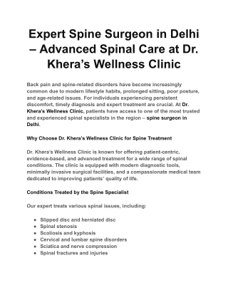 Expert Spine Surgeon in Delhi – Advanced Spinal Care at Dr