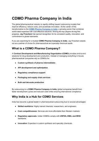 CDMO Pharma Company in India