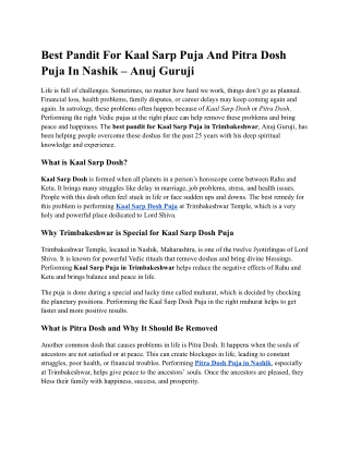 Best Pandit For Kaal Sarp Puja And Pitra Dosh Puja In Nashik – Anuj Guruji