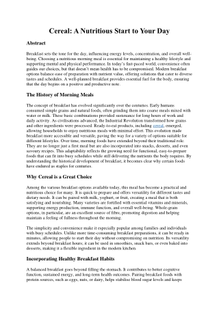 Cereal: A Nutritious Start to Your Day