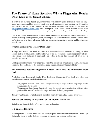 The Future of Home Security Why a Fingerprint Reader Door Lock is the Smart
