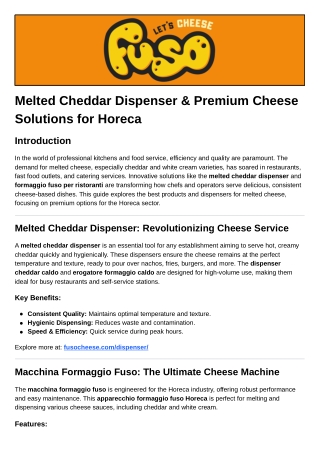 Melted Cheddar Dispenser & Premium Cheese Solutions for Horeca