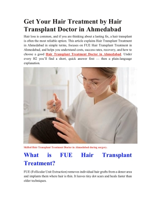 Get Your Hair Treatment by Hair Transplant Doctor in Ahmedabad