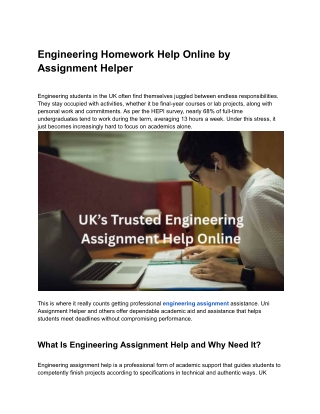 Engineering Homework Help Online by Assignment Helper