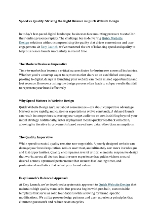 Speed vs. Quality Striking the Right Balance in Quick Website Design