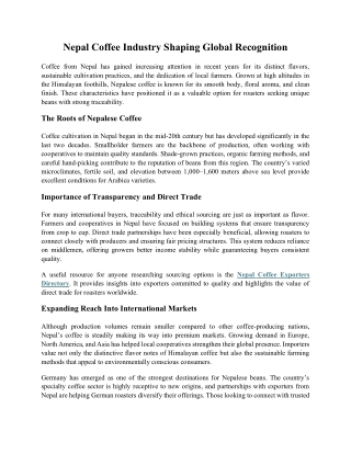 Nepal Coffee Industry Shaping Global Recognition 