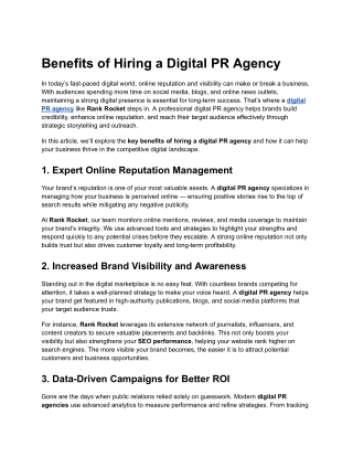 Benefits of hiring a digital PR agency