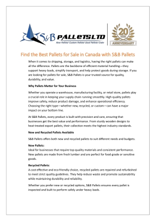 PALLETS FOR SALE-S&B Pallets