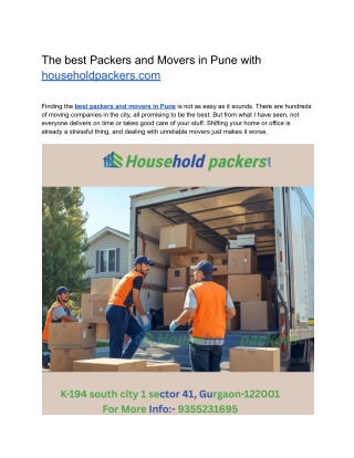 The best Packers and Movers in Pune with householdpackers