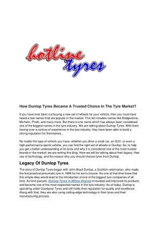 How Dunlop Tyres Became A Trusted Choice In The Tyre Market?