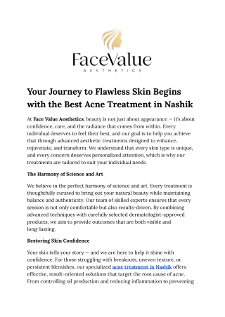 Your Journey to Flawless Skin Begins with the Best Acne Treatment in Nashik