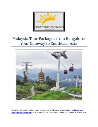 Malaysia tour packages from Bangalore