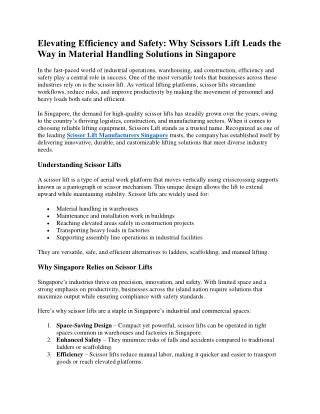 Elevating Efficiency and Safety: Why Scissors Lift Leads the Way in Material