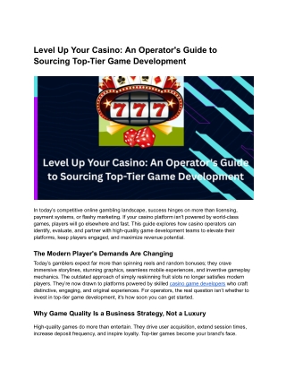 Level Up Your Casino An Operator's Guide to Sourcing Top-Tier Game Development