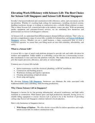 Elevating Work Efficiency with Scissors Lift: The Best Choice for Scissor Lift