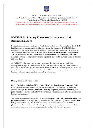 DYPIMED: Shaping Tomorrow’s Innovators and  Business Leaders