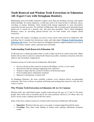 Tooth Removal and Wisdom Teeth Extractions in Edmonton AB Expert Care with Stringham Dentistry