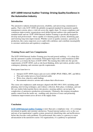 IATF 16949 Internal Auditor Training