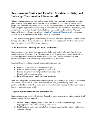 Transforming Smiles and Comfort Sedation Dentistry and Invisalign Treatment in Edmonton AB
