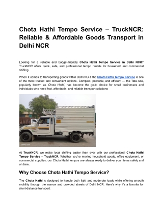 Chota Hathi Tempo Service – TruckNCR_ Reliable & Affordable Goods Transport in Delhi NCR