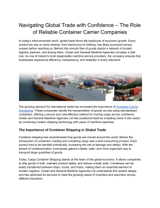 Trusted Ireland Shipping Company for Container & Cargo Transport