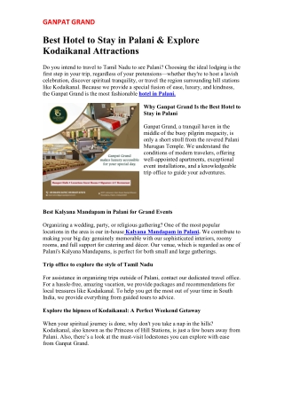 Best Hotel to Stay in Palani