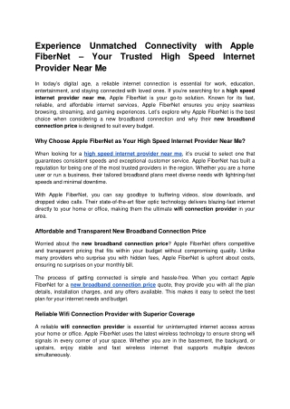 Experience Unmatched Connectivity with Apple FiberNet – Your Trusted High Speed Internet Provider Near Me