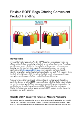Flexible BOPP Bags Offering Convenient Product Handling