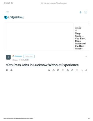 10th Pass Jobs in Lucknow Without Experience